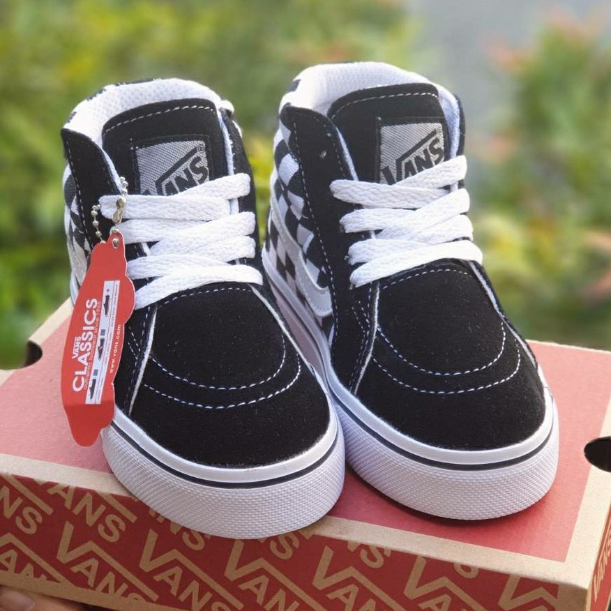 SEPATU VANS SK8 Kotak Baby Motif Catur Junior Kids BLACK WHITE HITAM PUTIH LAKIPEREMPUAN Kado Anak