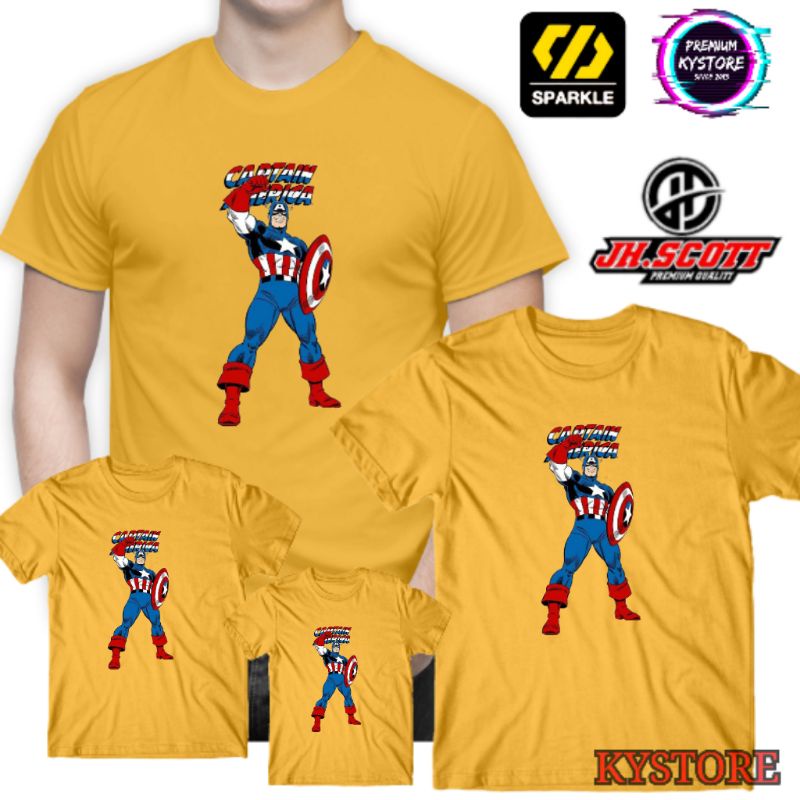 kaos anak dan dewasa pria motif captain america atasan - edisi family