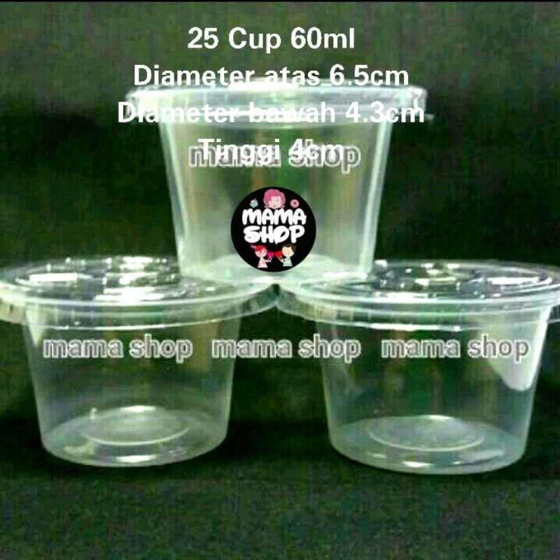 25 Cup Puding 60 ml Es Cream Eskrim Jelly Agar Agar Gelas Plastik Kecil merk SP bahan PP