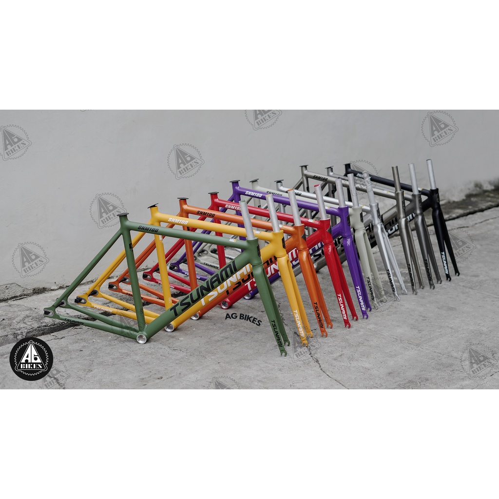 Frame + Fork Sepeda Fixie Tsunami snm 100 Alloy Ringan 