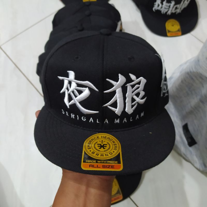 Topi Snapback metal distro pria Bordir Serigala malam