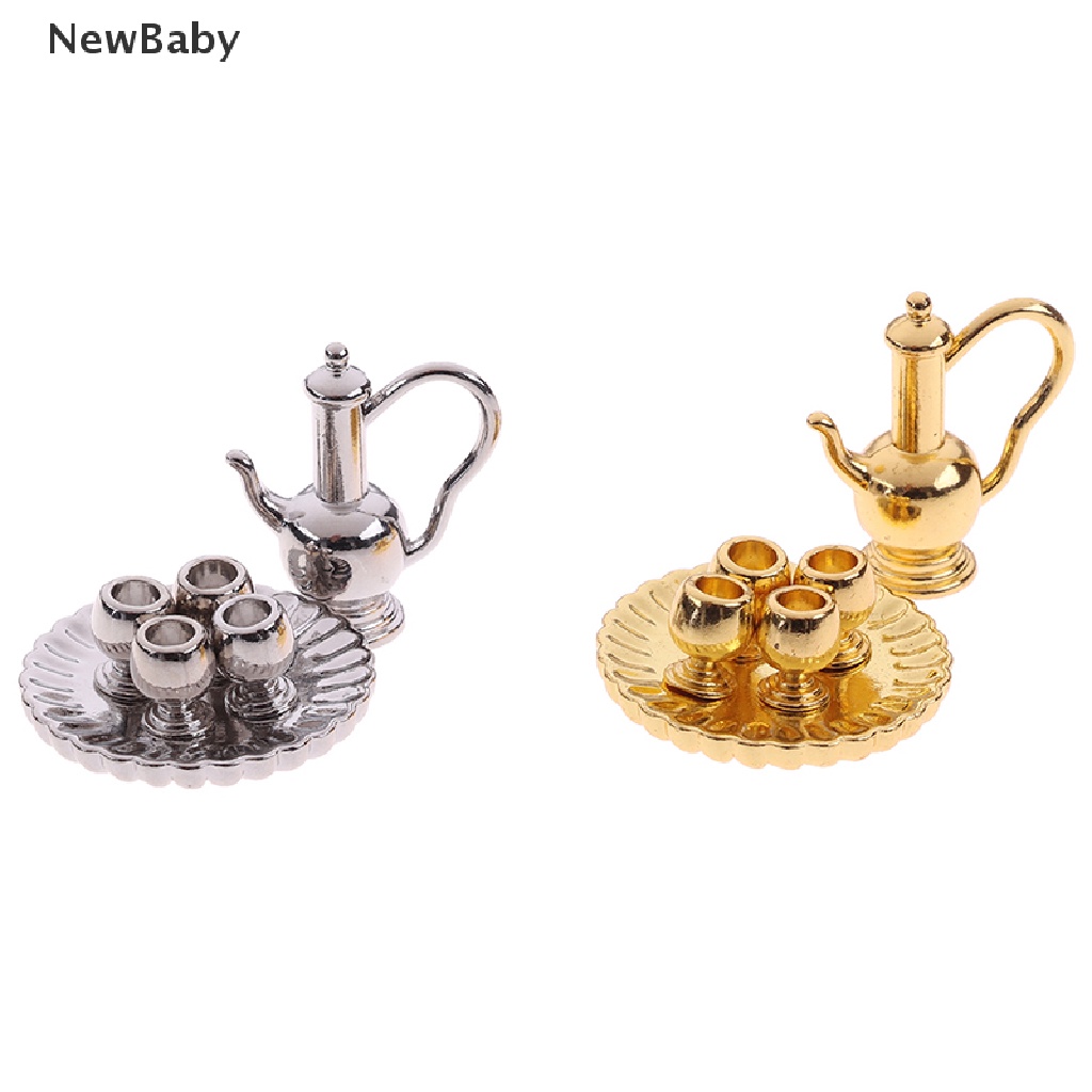 Set Miniatur Teko + Cangkir Teh Bahan Metal Untuk Aksesoris Rumah Boneka 1: 12