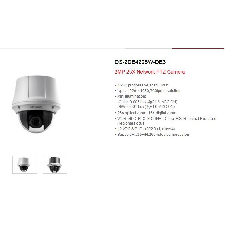 Hikvision CCTV Turbo HD PTZ DS-2DE4425W-DE3(indoor) 4"  PTZ