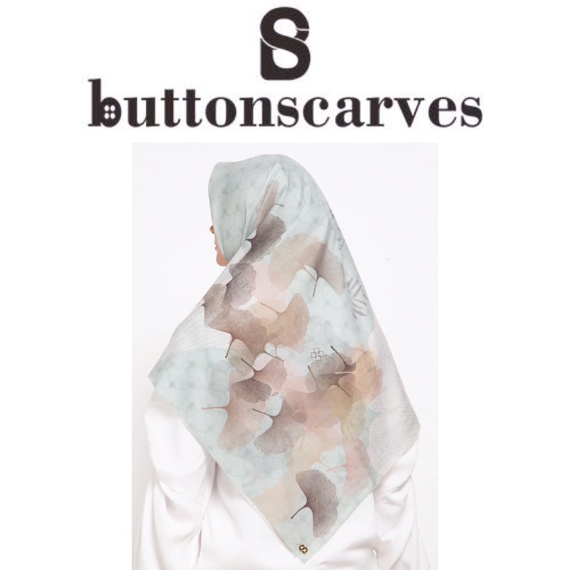 [New Box Lengkap] Buttonscarves - Ginkgo Series Voile Square XL / Jumbo - Mochi