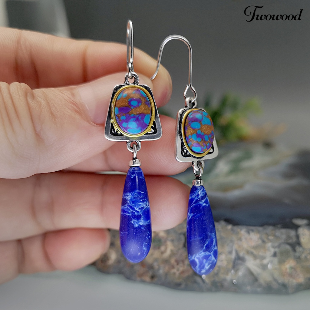 1 Pasang Anting Kait Wanita Hias Batu Biru Tiruan Untuk Pernikahan
