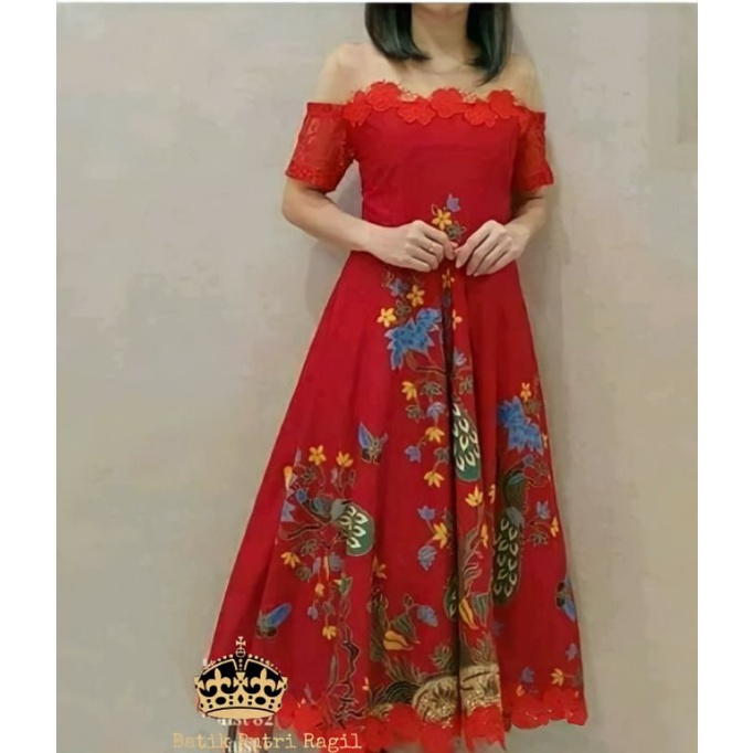 DRESS BATIK MODERN / Gaun Pesta / Gaun batik merah