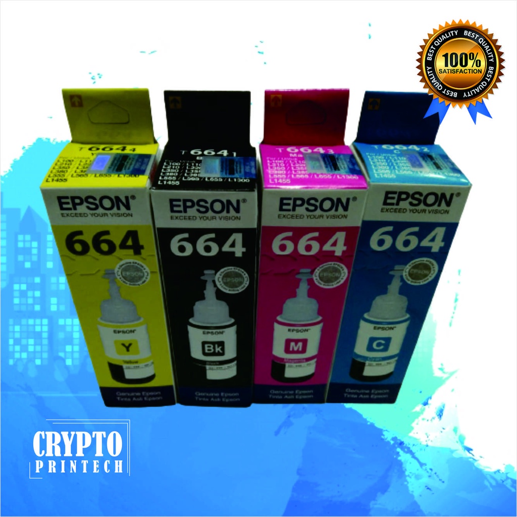 Tinta Epson 664 Original Printer L100 L110 L120 L200 L210 L220 L300 L310 L350 L355 Black Color Ink