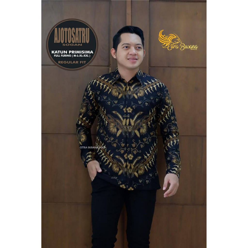 AJOTOSATRU SOGAN Kemeja Batik Pria Full Furing Bahan Katun Primisima