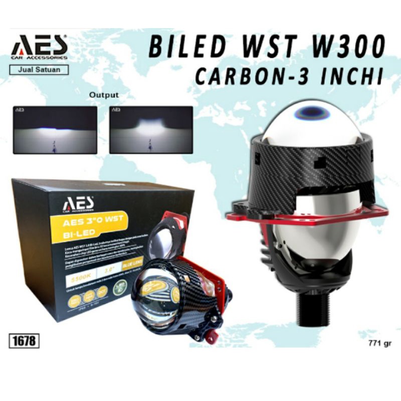 lampu projector biled wst 3 inchi w300 karbon universal.