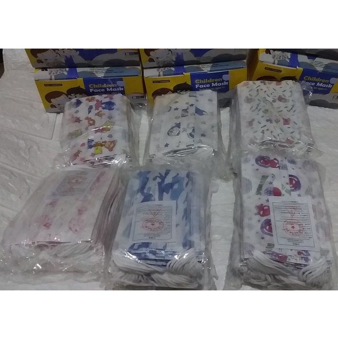 masker motif anak 3ply murah isi 50