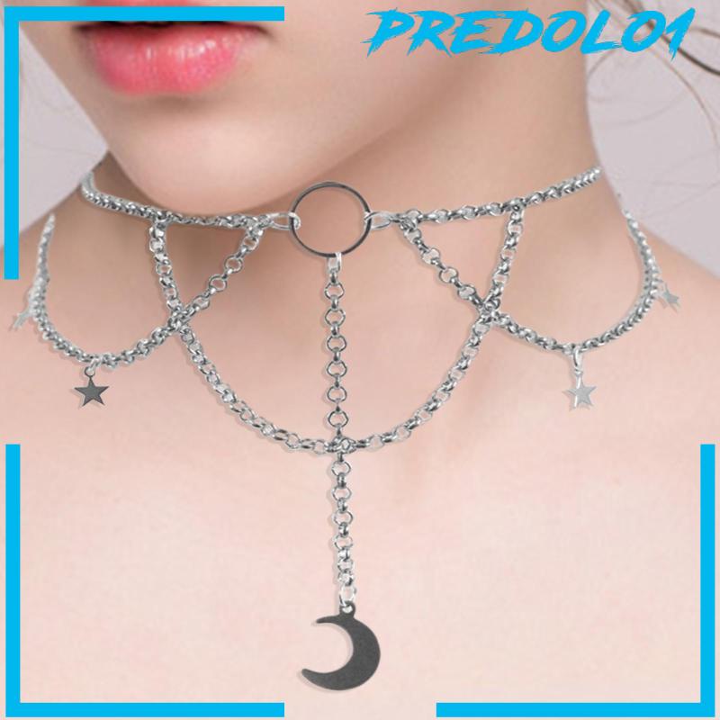 (Predolo1) Kalung Choker Rantai Pendan Bulan + Bintang Gaya Punk Gotik Untuk Wanita
