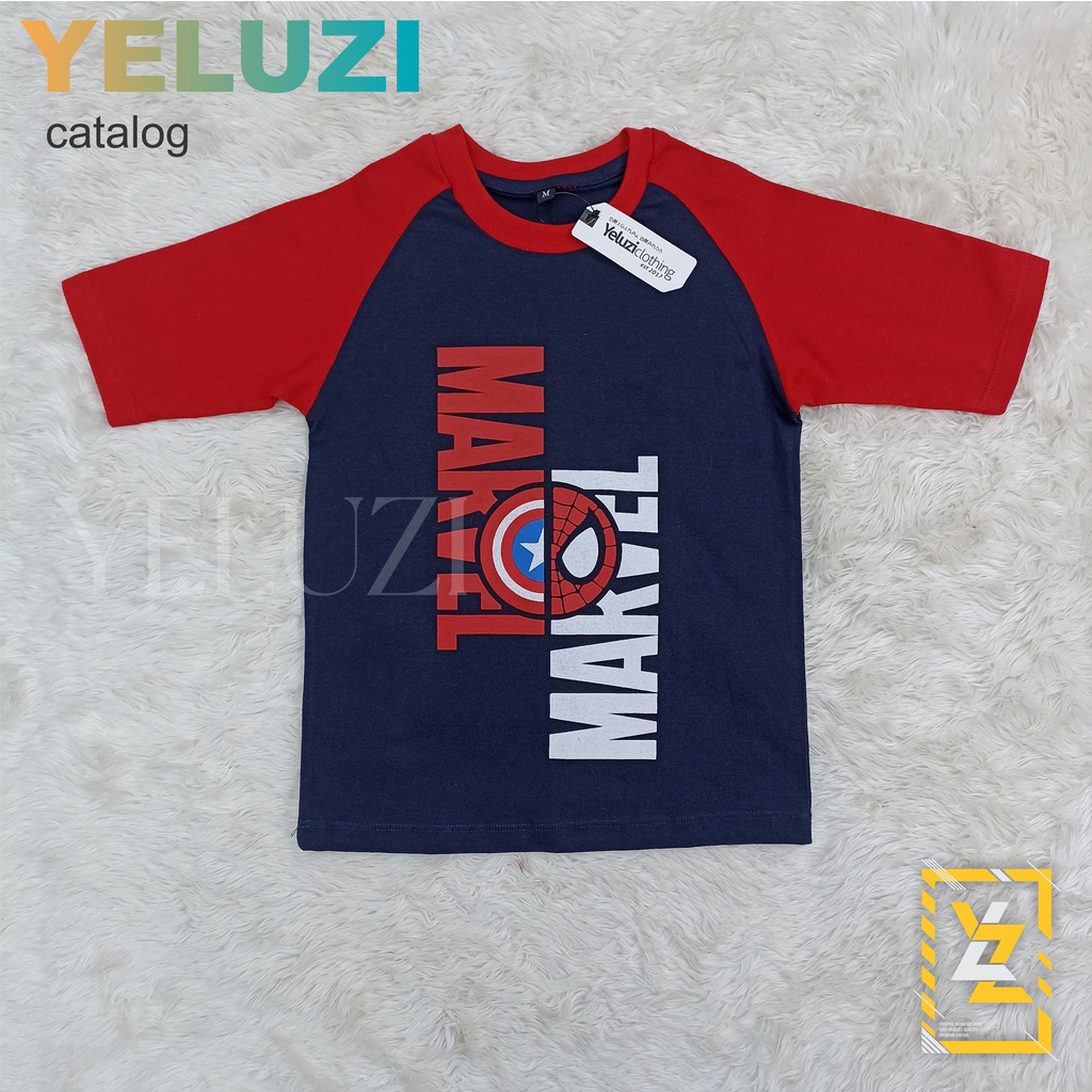 KAOS BAJU ANAK RAGLAN CAPTAIN AMERICA SPIDERMAN MARVEL NAVY MERAH YELUZI