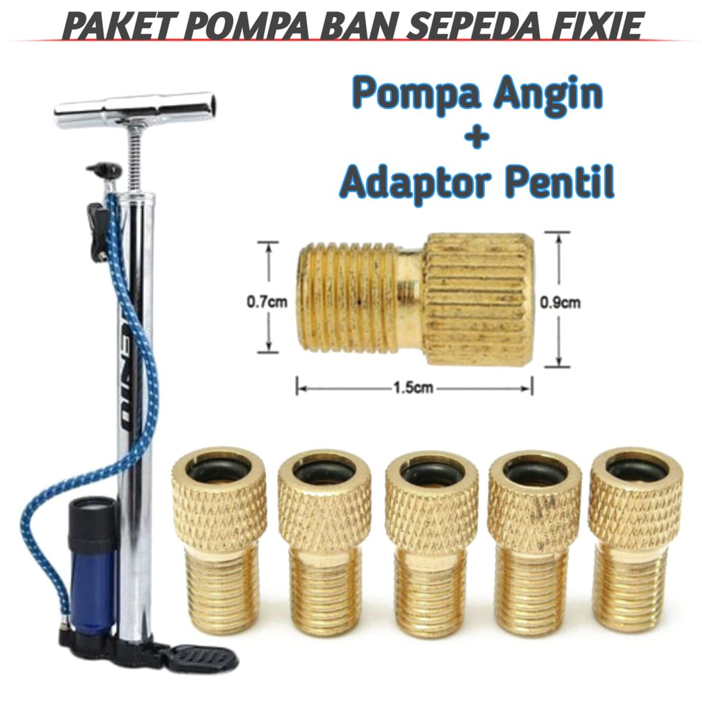 PAKET POMPA ANGIN BAN SEPEDA FIXIE DAN ADAPTOR PENTIL BAN SEPEDAH