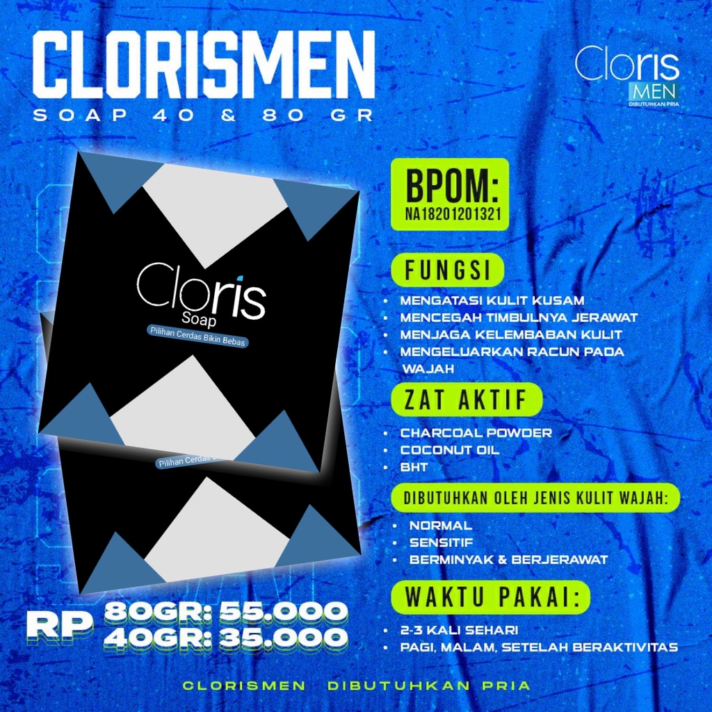 Clorismen Paket Skincare Pria Brightening Acne Series Perawatan Wajah Pria Penghilang Jerawat Komedo Bopeng Original-Cloris Soap 80 Gram