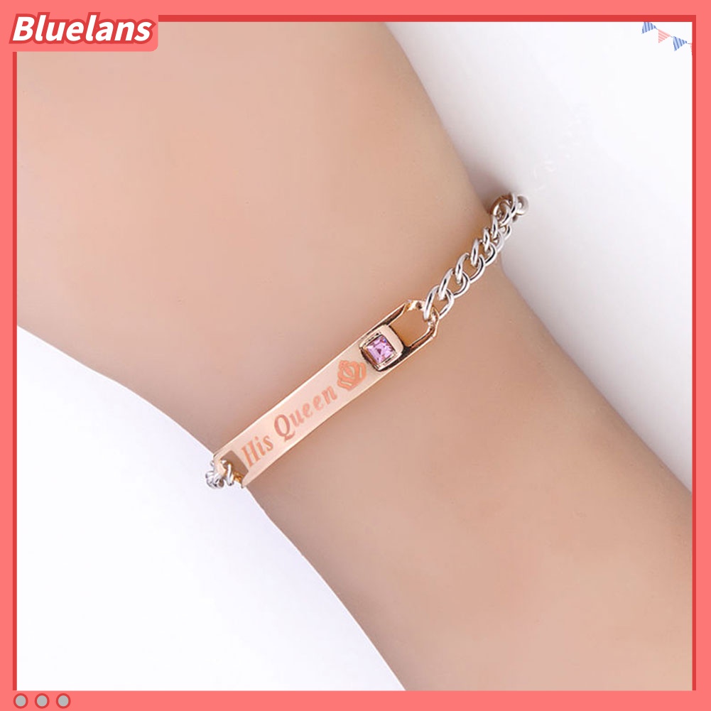 Bluelans Gelang Rantai Desain His Queen Her King Bahan Titanium Steel Untuk Pasangan