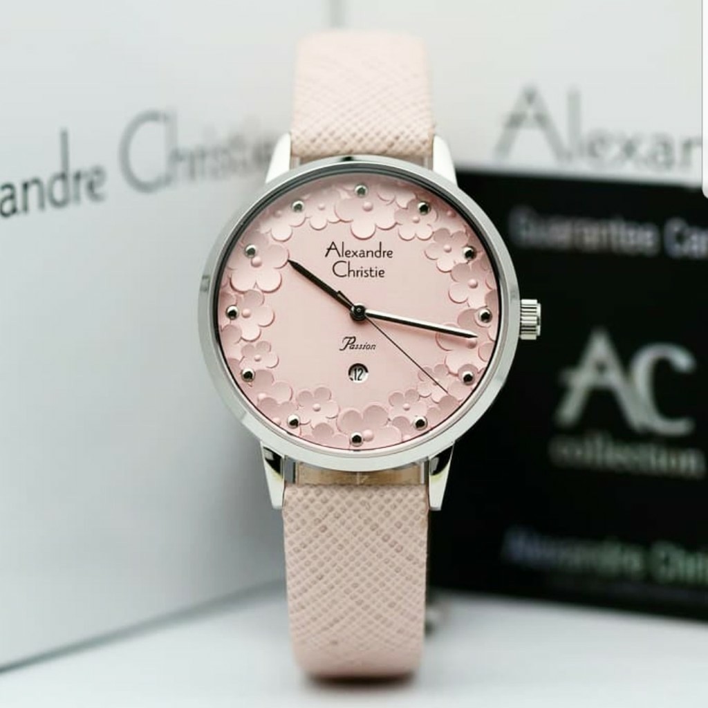 Alexandre christie original  AC 2794 wanita  tali kulit pink silver