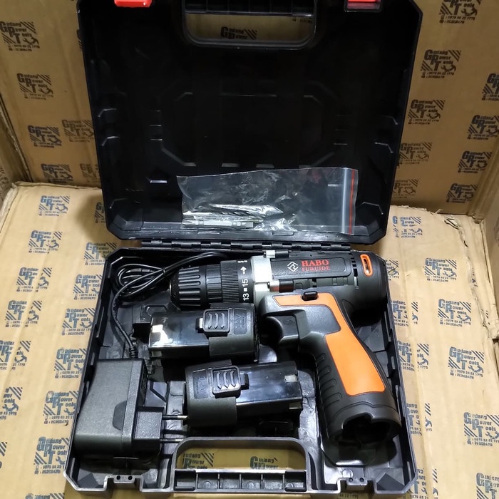 Mesin Bor Baterai Cordless Drill Bor Charger Cas 2 Baterai