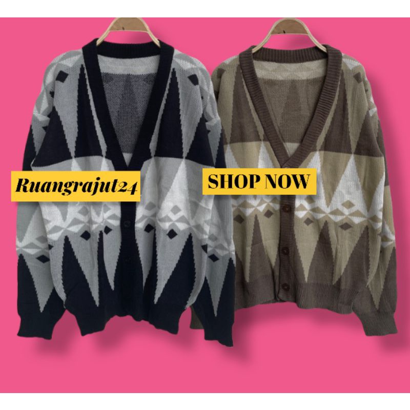 CARDIGAN ARGYLE MOTIF PREMIUM / CARDIGAN RAJUT UNISEX
