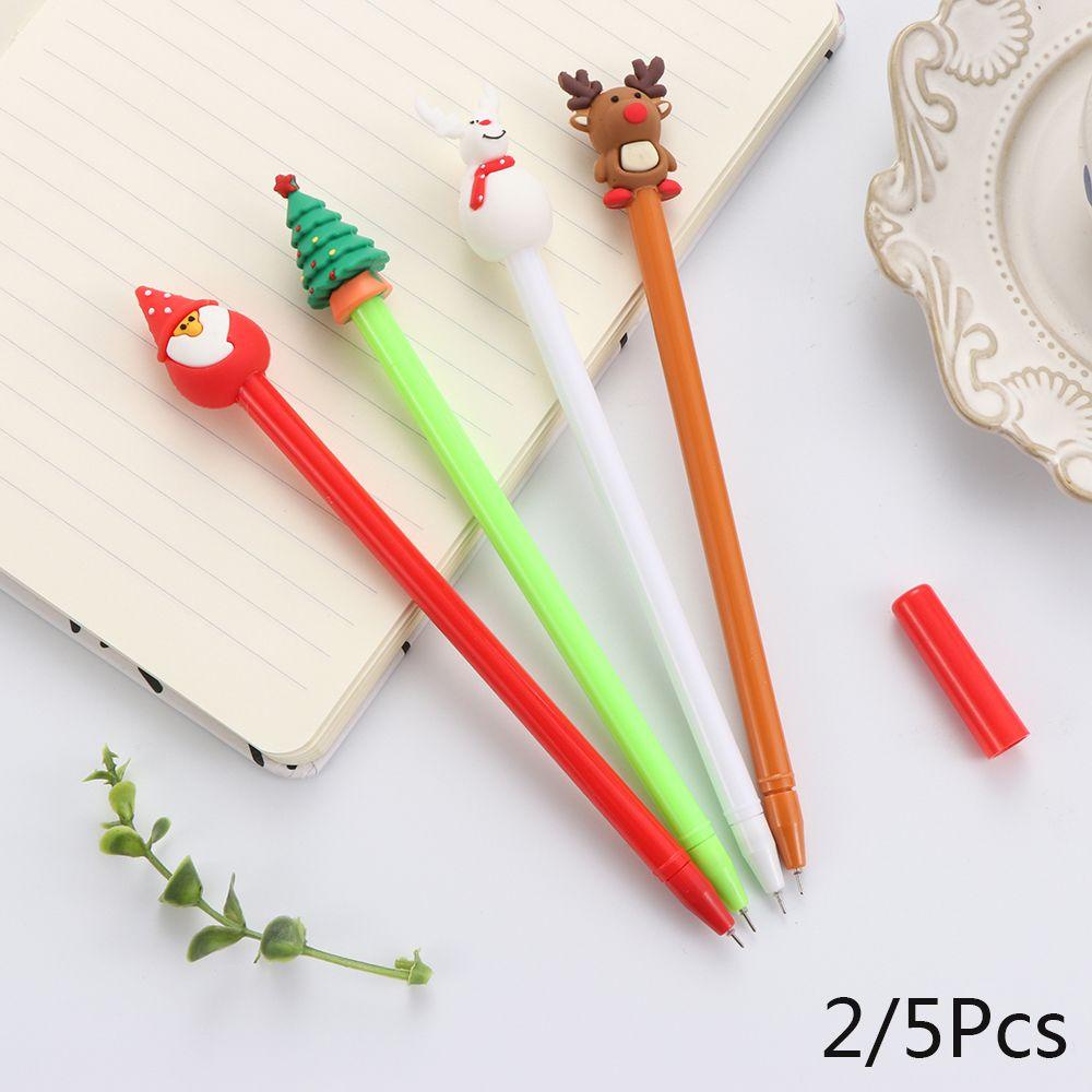 Populer 2/5pcs Gel Pen Hadiah Alat Tulis Perlengkapan Menulis Elk Snowman Seri Natal