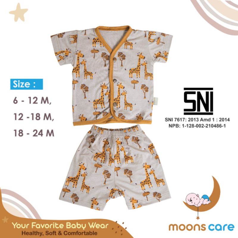 SNI SML Moons Stelan Pendek Kancing Motif Stelan Bayi Baju baru Lahir Stelan Baju Lucu stelan pendek