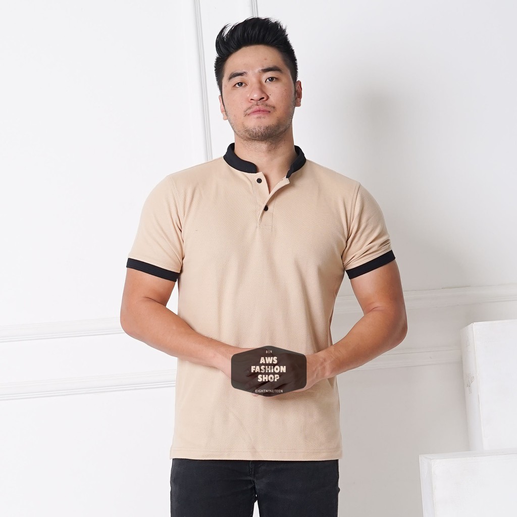 Kaos Polo Pria Polo Shirt Kerah Shanghai  Lengan Pendek Mocca Coklat Susu BIG SIZE JUMBO XXL / 3XL