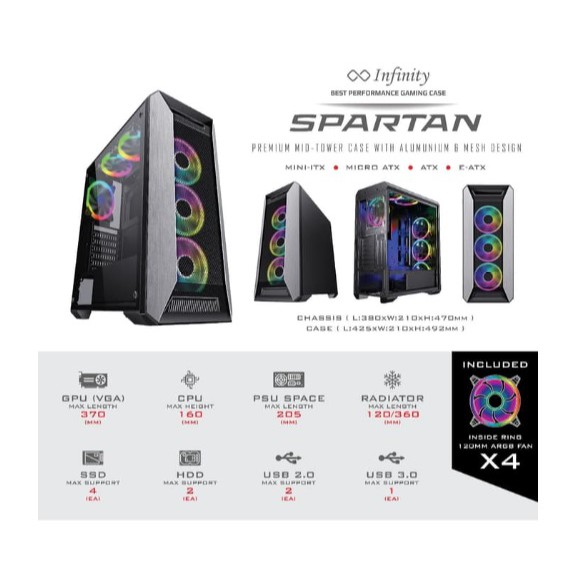 Infinity casingg gaming Spartan inc 4 fan rgb