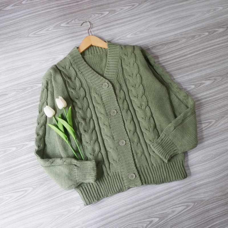 [ BISA COD ] SWEATER AYNA CARDI / ATASAN WANITA LENGAN PANJANG BAHAN RAJUT PREMIUM TEBAL / KARDIGAN KOREAN STYLE MUSIM DINGIN / WARNA MINT BROKEN WHITE MILO BURGUNDY-Mint