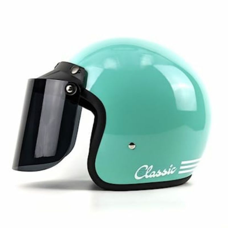Helm Bogo Retro Classic Hijau Tosca Free kaca ( datar/cembung)