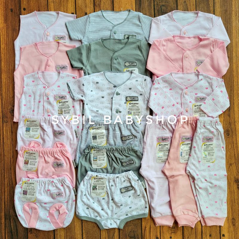 FLUFFY Paket Original Lengkap Baju Bayi (0-3 Bln) Perlengkapan Baru Lahir & Kado Bayi SNI-FLUFY PINK GREY NECI