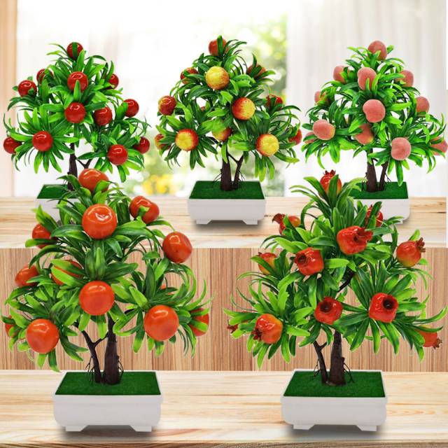 BUNGA PLASTIK TANAMAN BUAH -SAYUR + POT BUNGA DECORATION CHILI ORANGE PEACH ARTIFICIAL-3