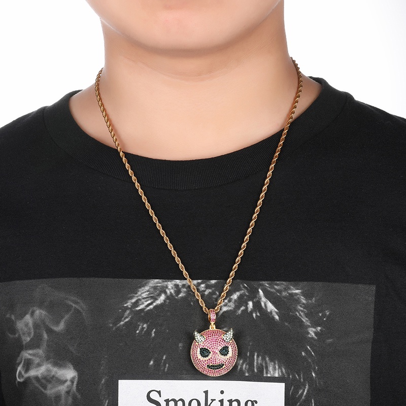 Kalung Hias Liontin Demon Bahan Zirkon Warna Pink Gaya Hip Hop Untuk Pria