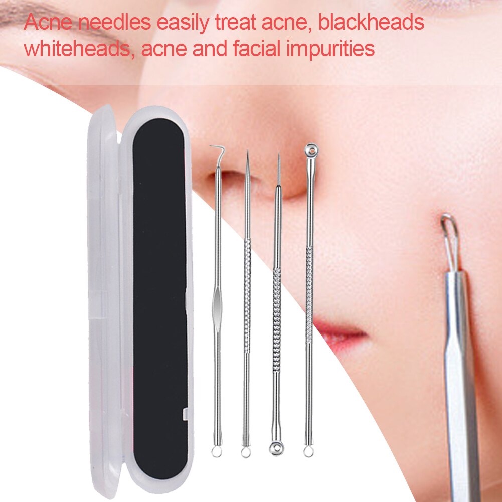 Pinset Alat Pencabut Komedo Set 4Pcs Pencetan Jerawat Pembersih Blackhead Stainless Steel