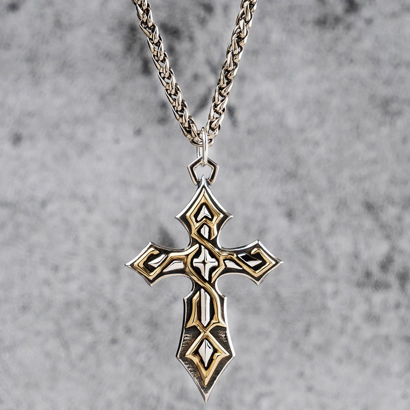 ♂✉>Desain ceruk perak Gothic Loli Eropa dan American cross pendant kalung laki-laki S925 kepribadian