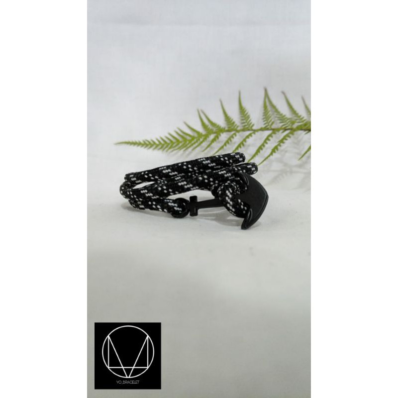 Gelang pria tali prusik hitam motif putih / Gelang tali / Gelang keren