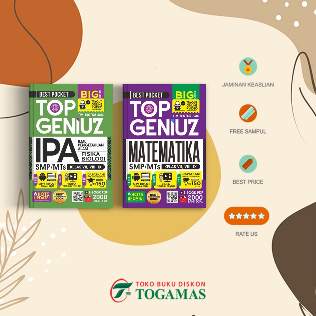 Best Pocket Top Genius Ipa/Matematika Smp/Mts Kelas Vii, Viii, Ix + Tryout Online
