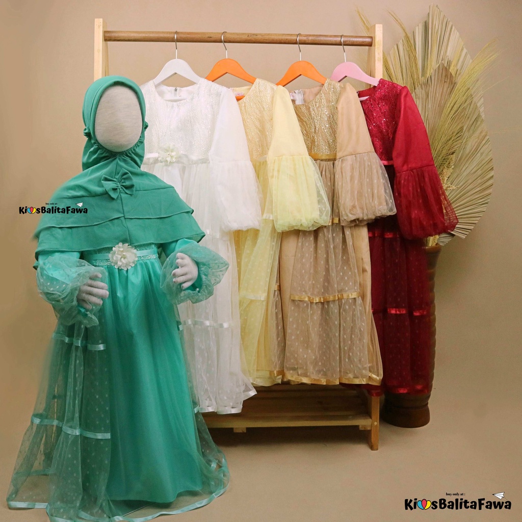 Gamis Arsyilla uk 3-8 Tahun [GRATIS JILBAB] / Dress Muslim Anak Perempuan Eksport Quality Premium Brukat Baju Pesta Babycinnamon