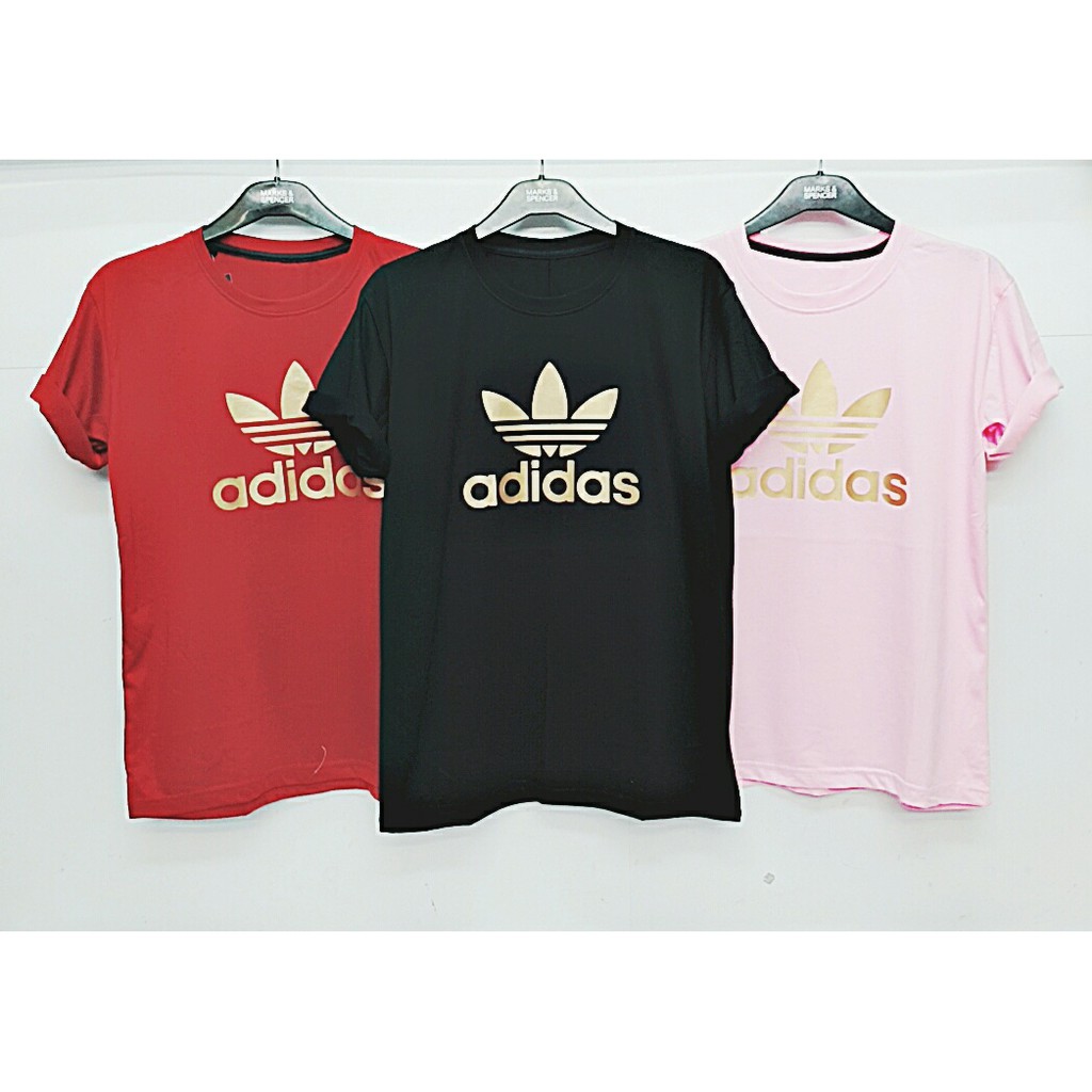Kaos Wanita Katun Adidas Kembang Pink Hitam Merah