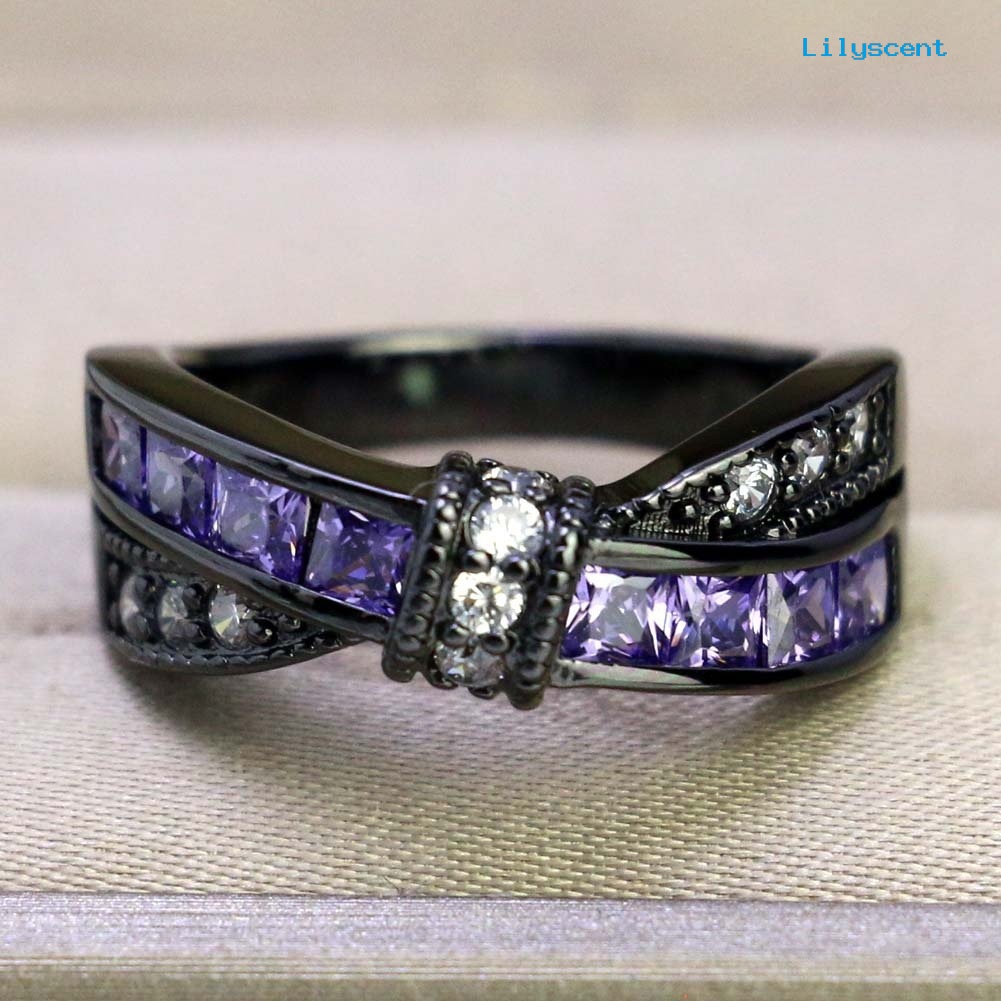 Lilyscent Party Women Fashion Dual Color Faux Amethyst Cross Bowknot Finger Ring Jewelry