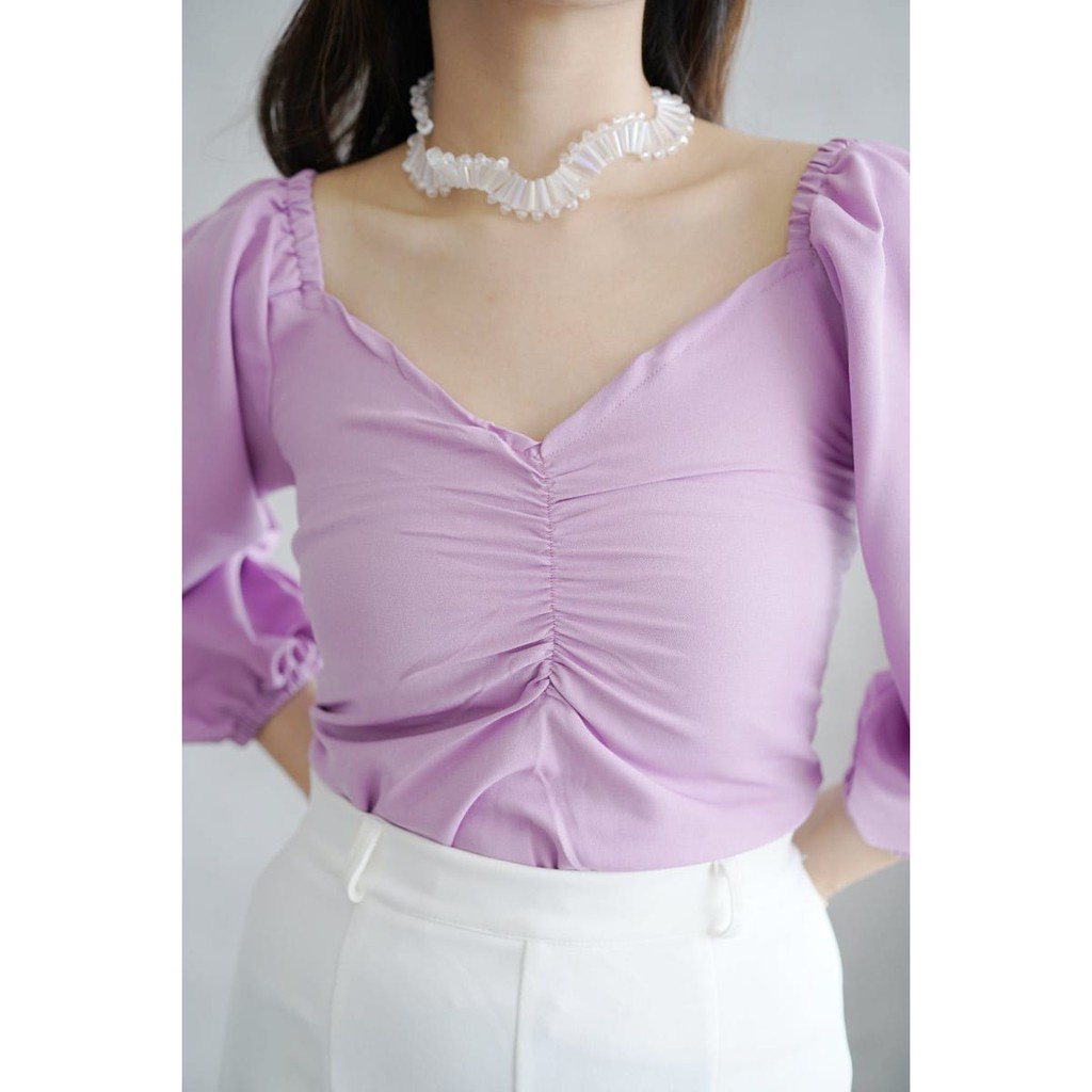 IL - SALE!! V-NECK BLOUSE LENGAN BALON WANITA | BLOUSE KOREA ATASAN WANITA | KOREAN STYLE