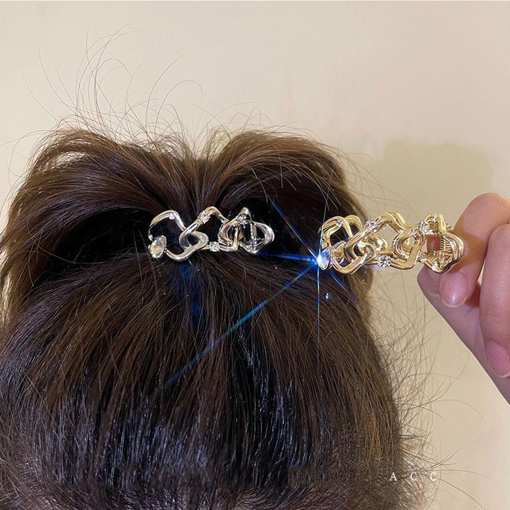 Agustinina Gadis Jepit Rambut Lucu Vintage Geometris Berlian Imitasi Wome Hair Claw Hollow Hair Clip Small Hair Claw