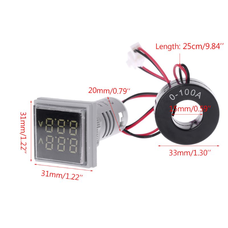 Btsg Voltmeter Ammeter AC 0-100A 60-500V Meter Dual Display LED Display Voltmeter LED Digital Voltage Tester Current Det