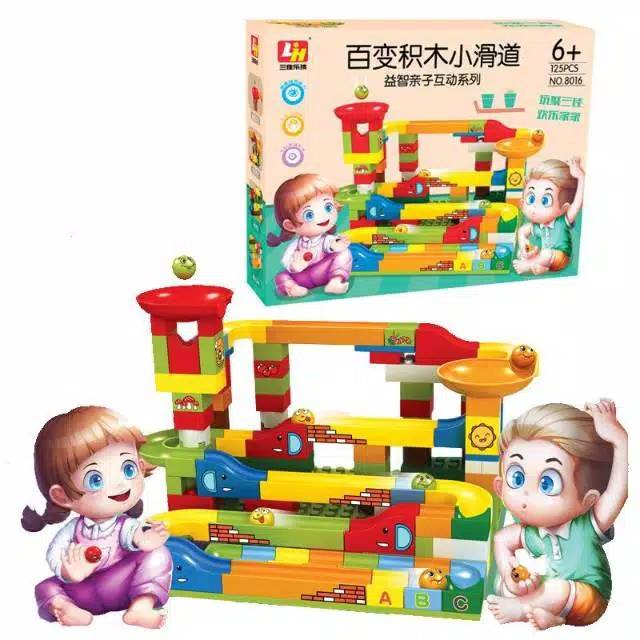 [MS]125PCS MAINAN BALOK SUSUN MARBLE RUN / MAINAN BALOK SUSUN LENGKAP RAIL DAN BOLA / UKURAN BALOK SUSUN CLASSIC