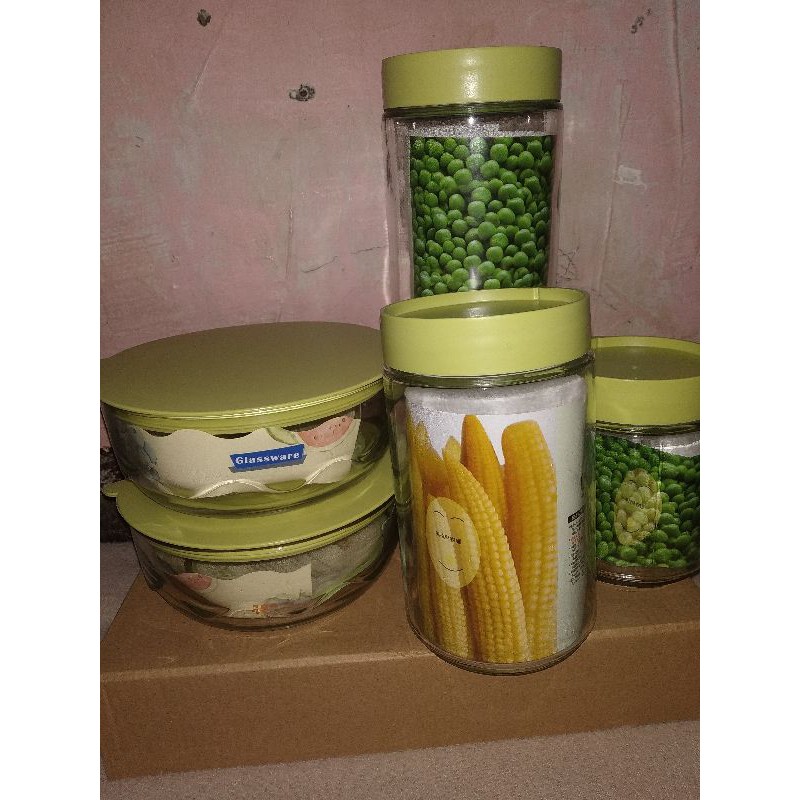 toples kaca glassware isi 5 pcs glass jar bowl