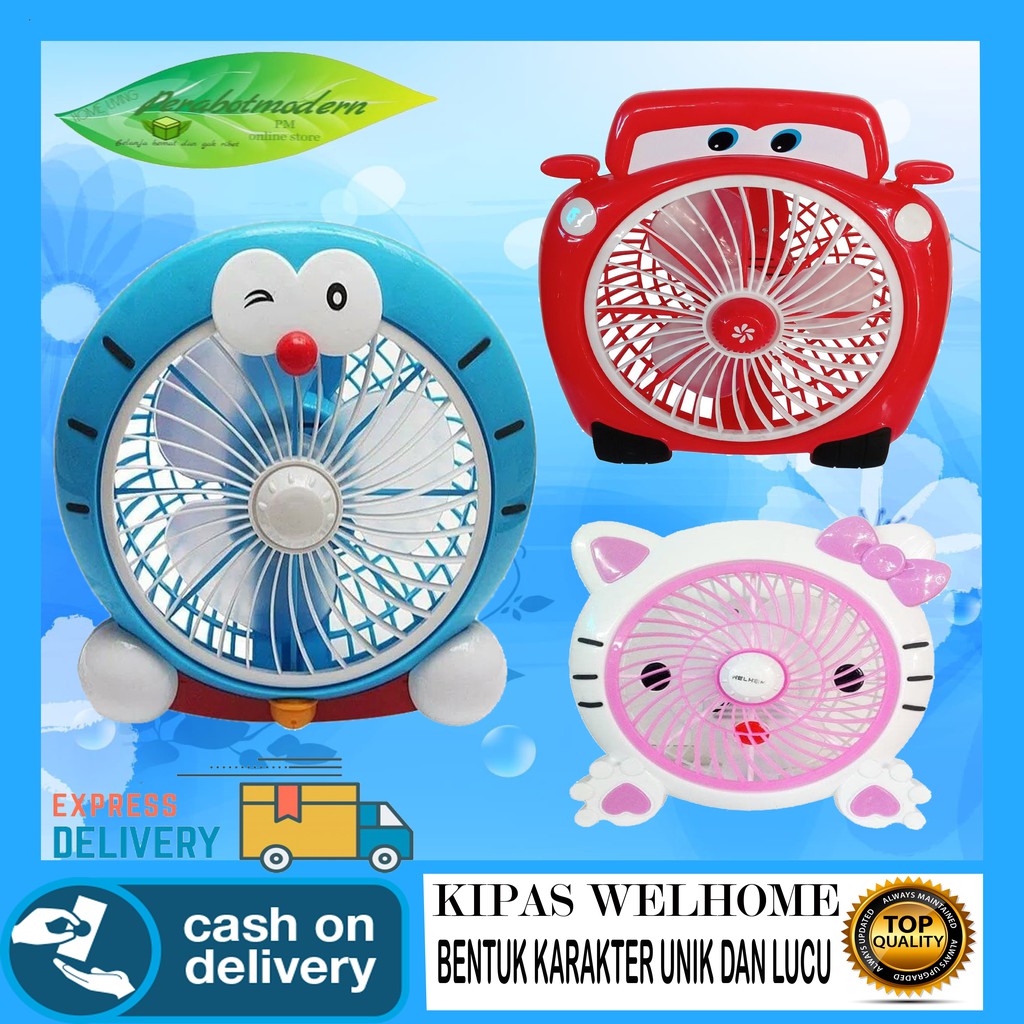 [ COD ] Kipas Angin Karakter Welhome 10inch / Kipas karakter kartun / Kipas angin lucu / kipas angin duduk meja kasur kamar tidur anak kost hello kitty doraemon cars angin kencang dingin