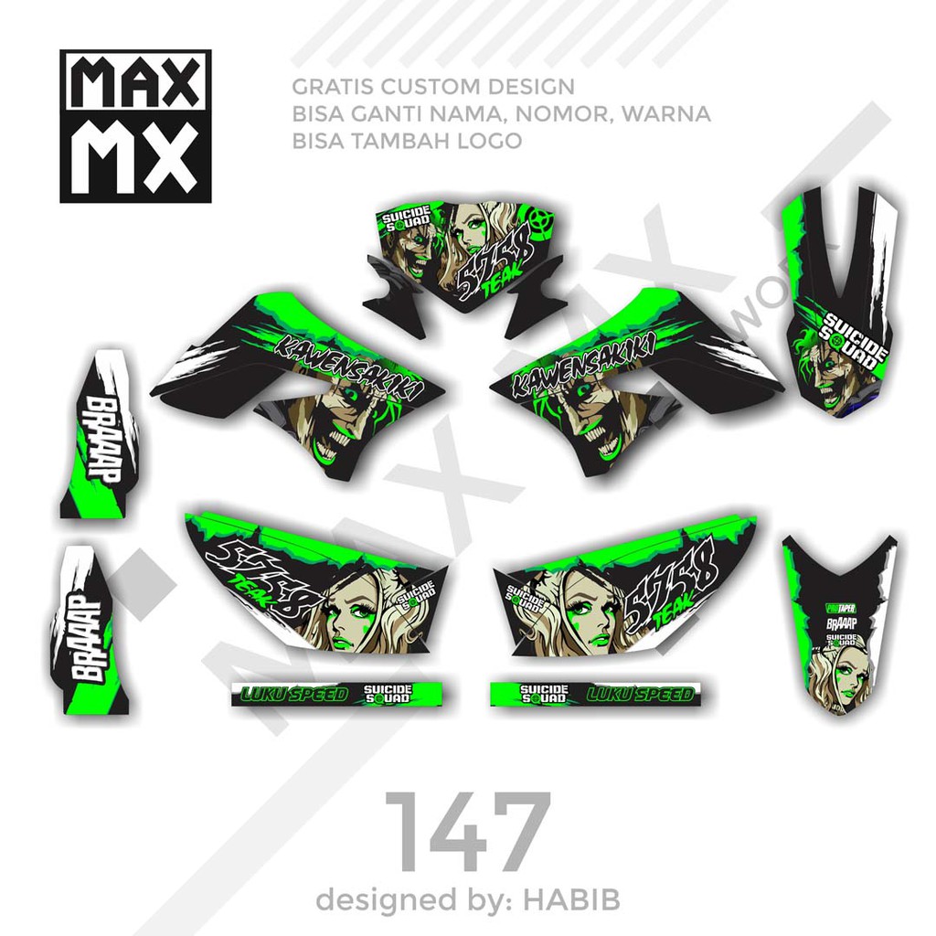 MX-01147 decal klx 150 hijau putih kawasaki