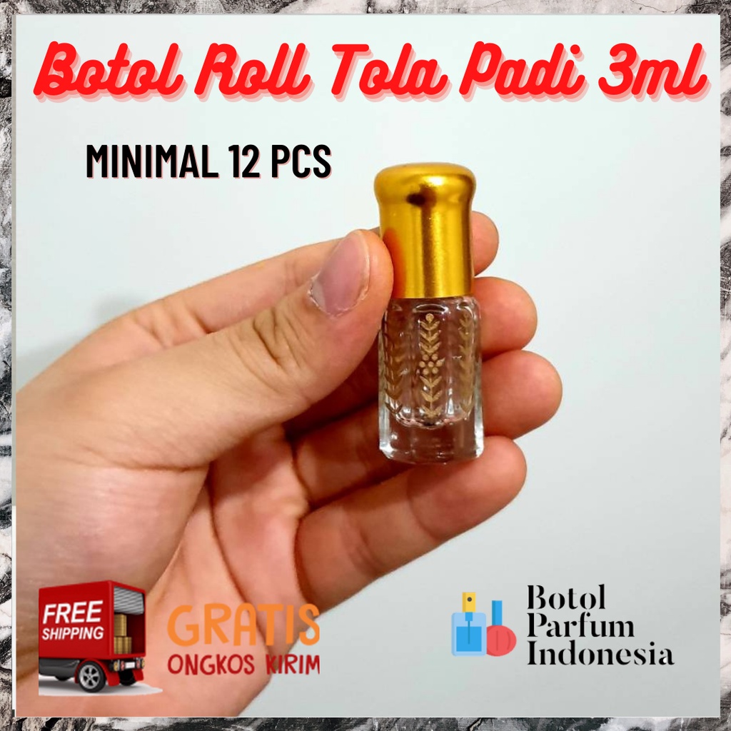 BOTOL PARFUM KOSONG ROLL ON KACA PADI 3 ML (ROLL TOLA PADI 3 ML)