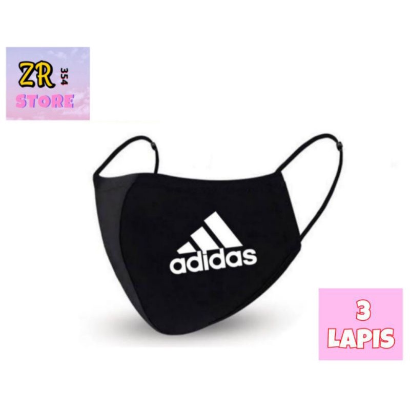 Masker kain 3ply - ADIDAS // Masker kain 3 lapis - ADIDAS // Masker Scuba Adidas murah katun earloop