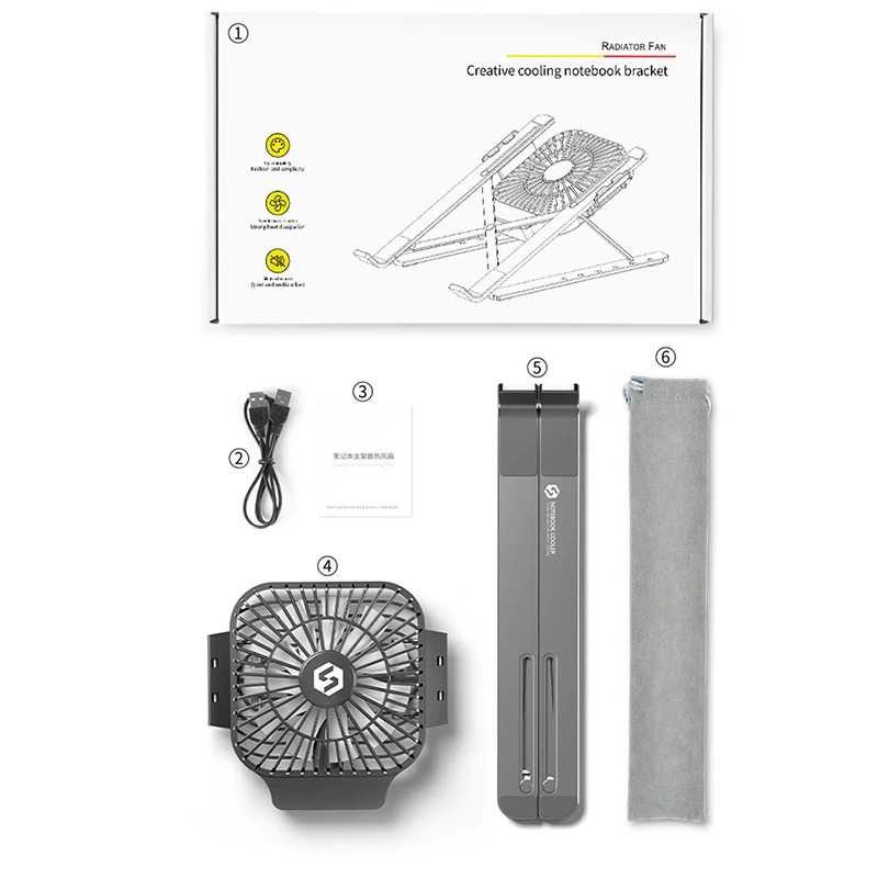 Meja Laptop Stand Aluminium Lipat Cooling Fan 2100RPM 11Inc - 17Inc