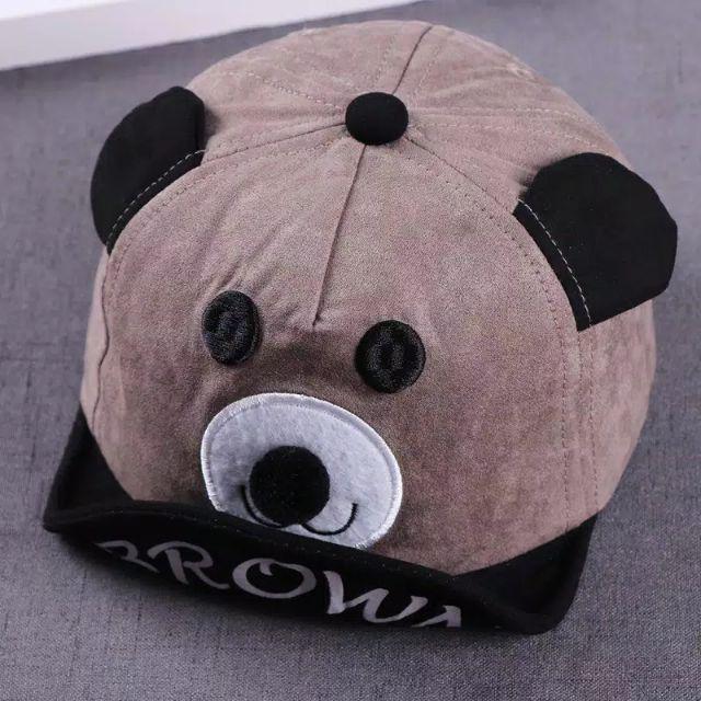 Topi anak bayi motif beruang lucu dengan bahan yang halus dan nyaman dipakai warna biru abu oren dan beige untuk anak usia 1tahun sampai 3 tahun topi baseball anak-Beruang Abu