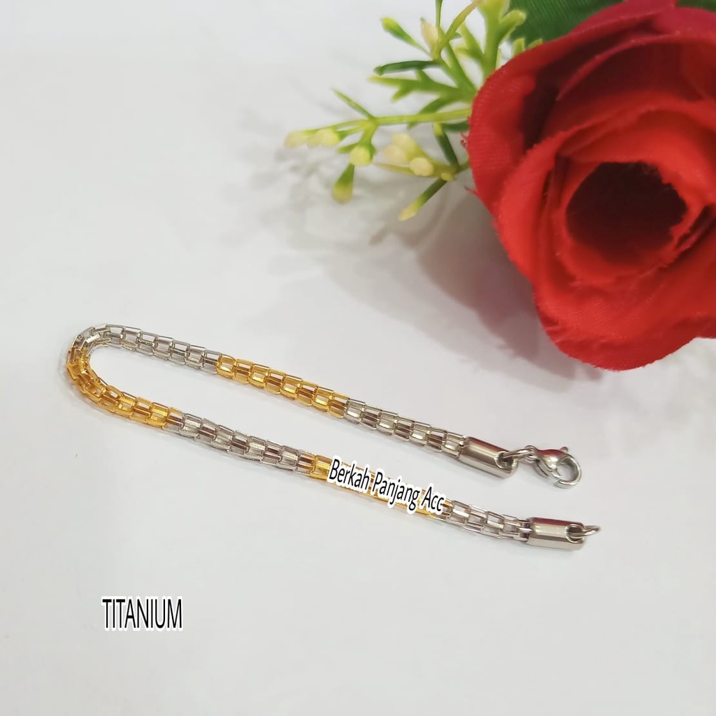GELANG SIMPLE TITANIUM RANTAI JARING KOMBINASI WARNA PERHIASAN EMAS ANTI KARAT&amp;ANTI LUNTUR